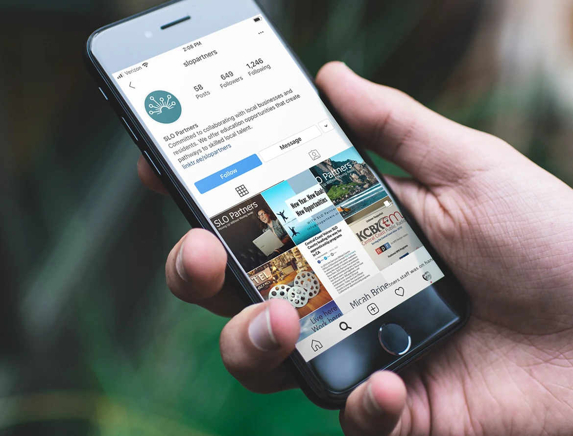 SLO Partners Instagram account on mobile phone